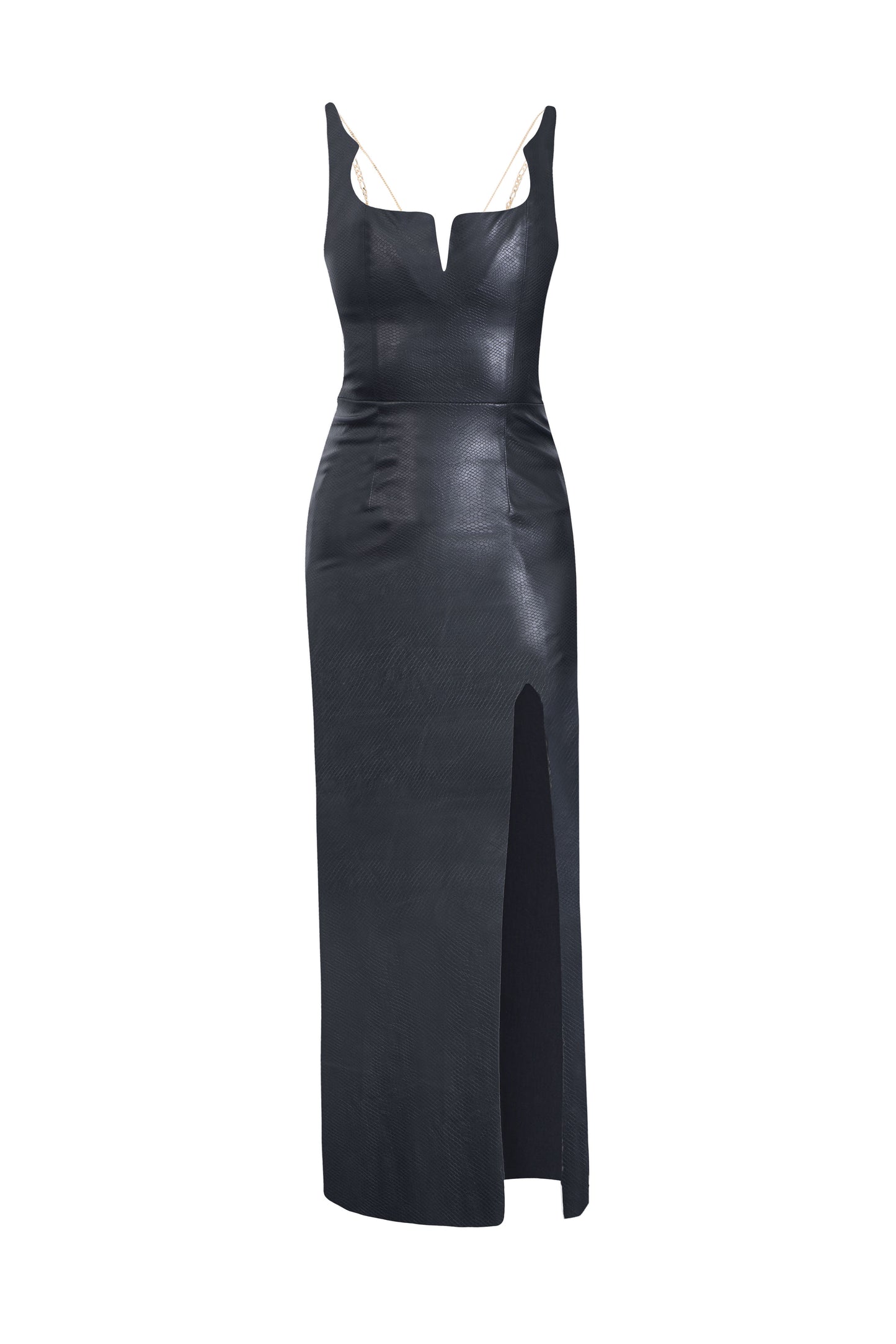 Open-Back chained Leather Gown - Black