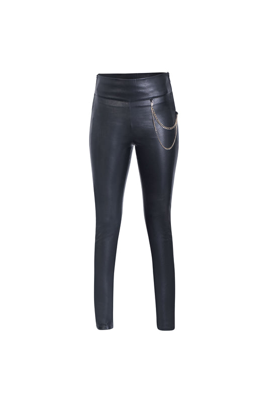 Leather Pants with Side Chain - Black