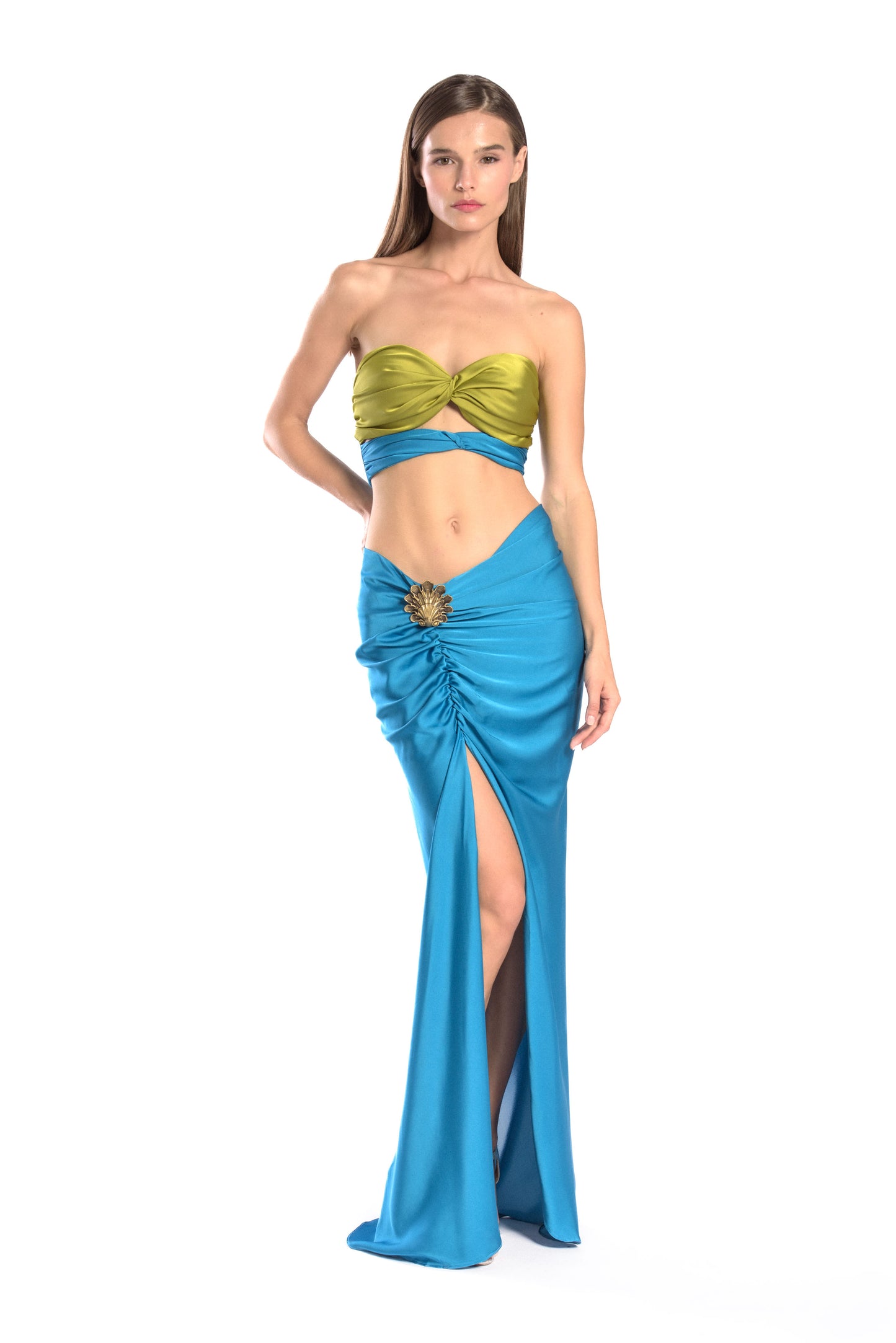 Seashell brooch silk skirt - Blue