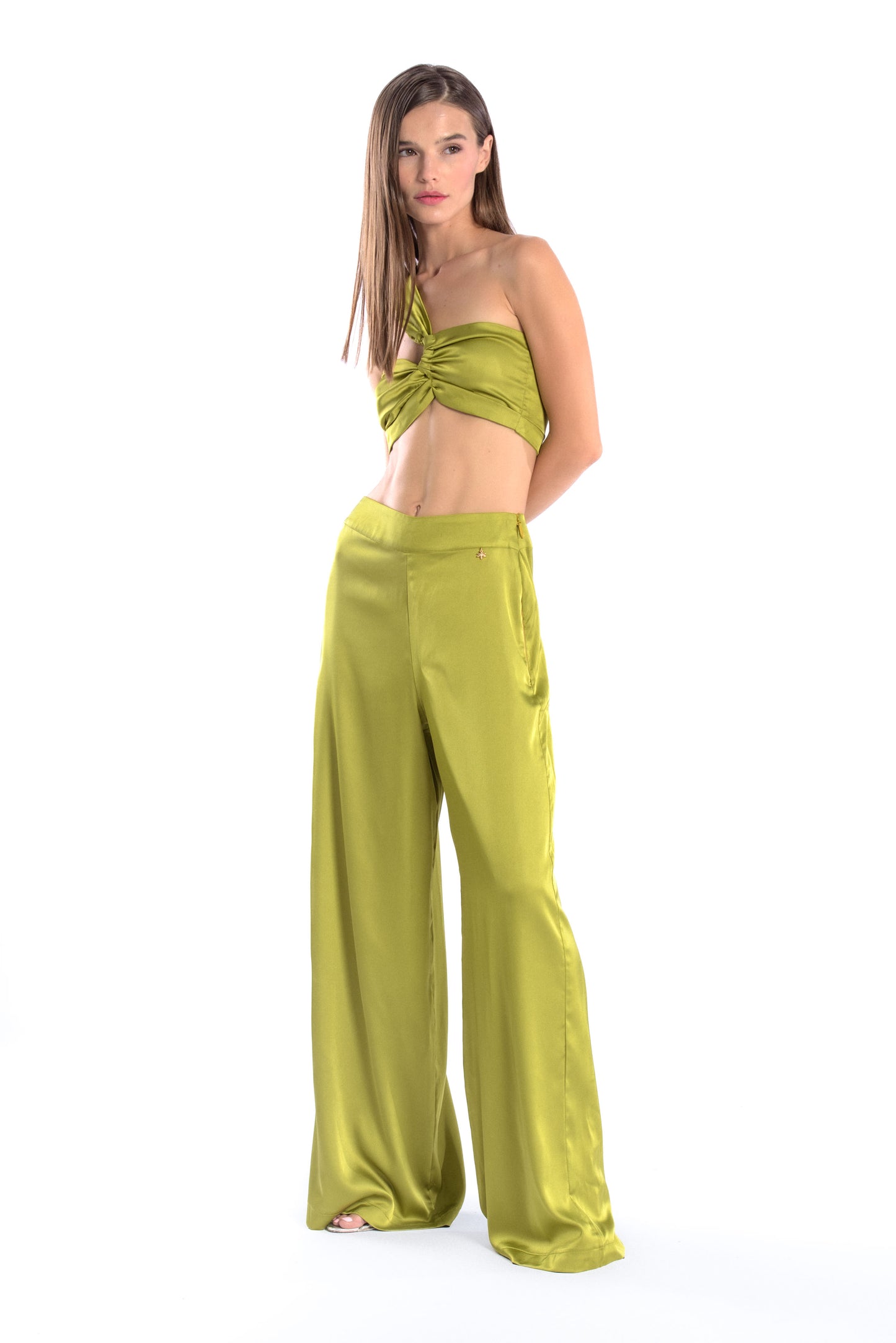 silk pants,firefly charm,side zipper,vibrant silk collection,mix and match,edgy style,luxury fashion,comfort and style,quality design,durable, olive green pants