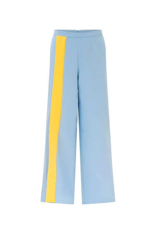 High waist pants with contrast strip - Blue