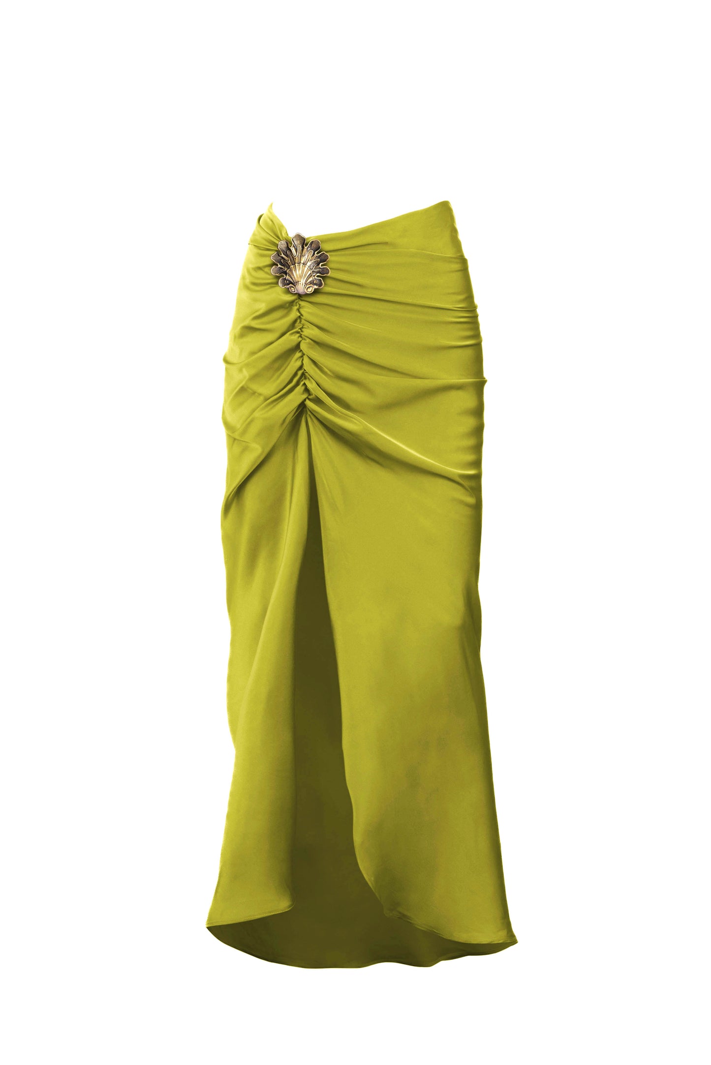 Seashell brooch silk skirt - Olive