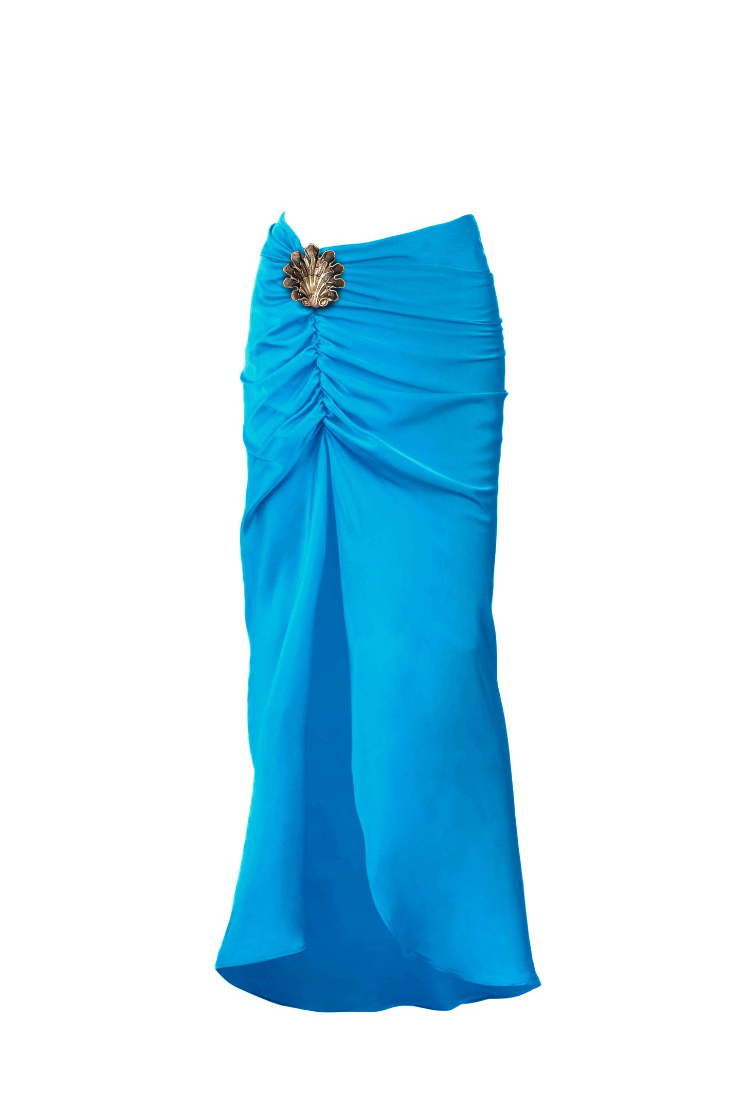Seashell brooch silk skirt - Blue