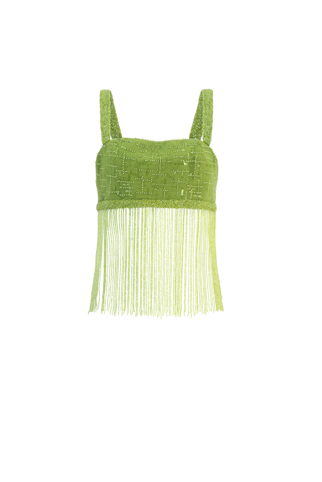 Green beaded fringes top